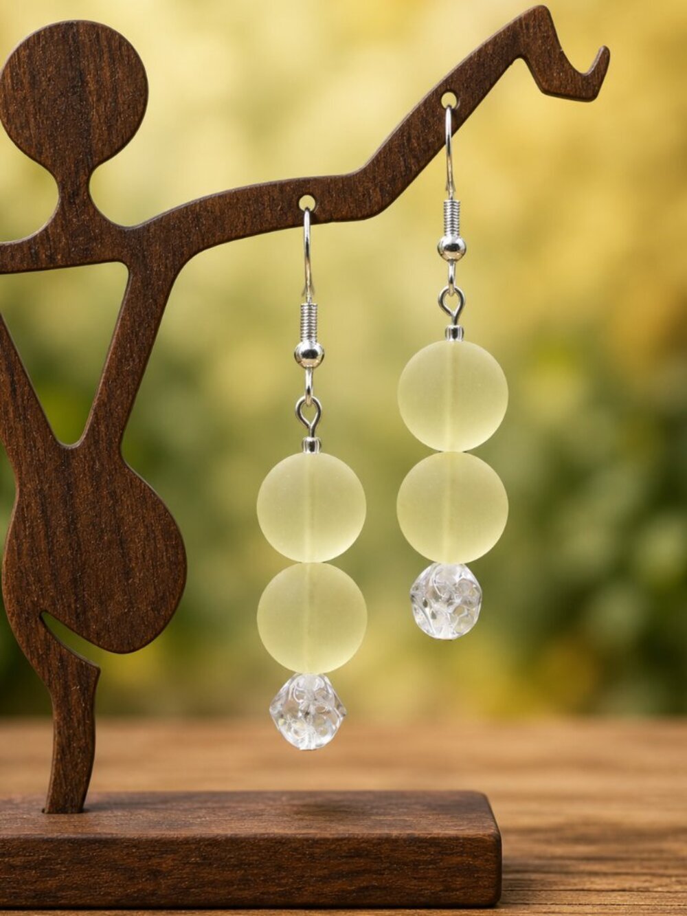 Yellow Sea Glass Drop Earrings | Handmade - Picture 3 of 5